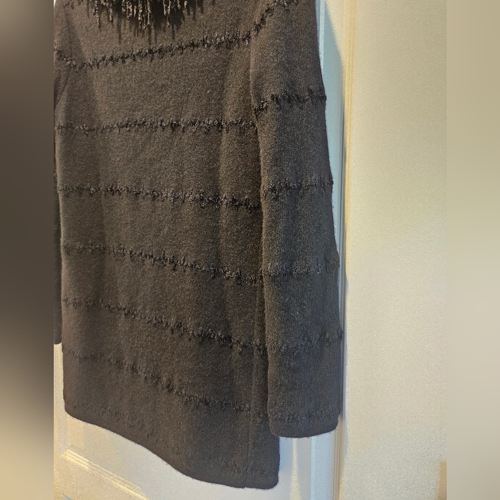 VINTAGE Fendi Cardigan Sweater Appliqué Stitched Fringe Collar Black Womens 42 8 - Picture 8 of 14